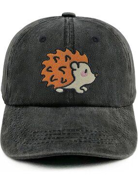 Kid Hedgehog-washed Black Breathable Adjustable Embroidered Baseball Cap
